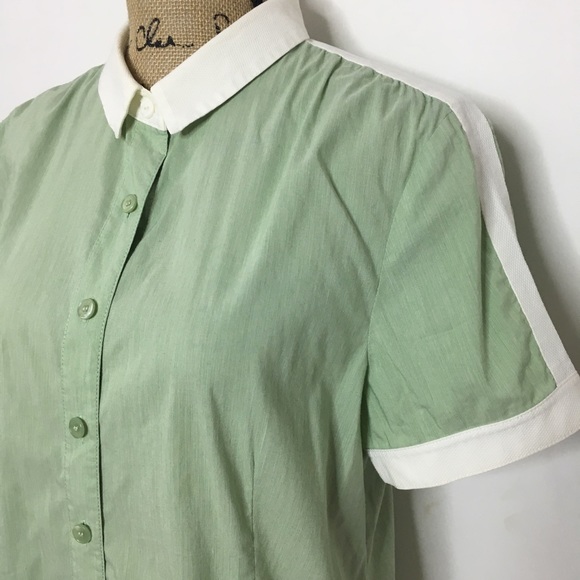 St. John Sage Green White Button Up Polo Shirt - Picture 2 of 8